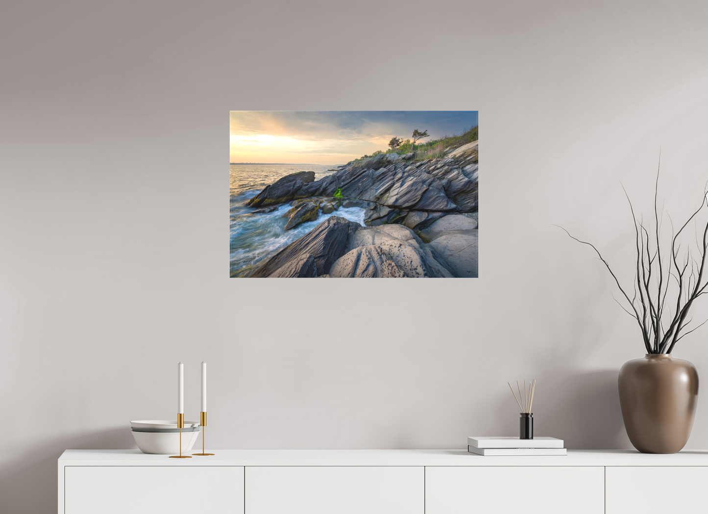 30 x 20″, Matte Canvas Print Sunset Glow at Beavertail