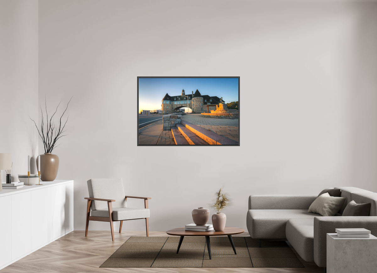 54 x 36″, Matte Canvas Print with Black Wood Floater Frame Golden Sunrise at The Towers