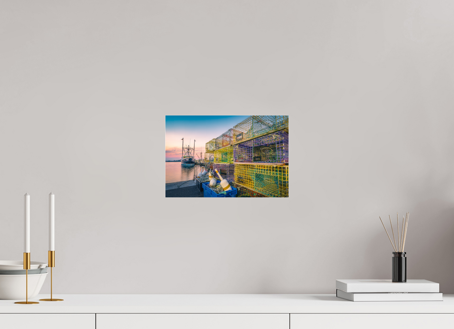12 x 8″, Premium Photo Print under Acrylic Glass A Wall of Colorful Lobster Pots