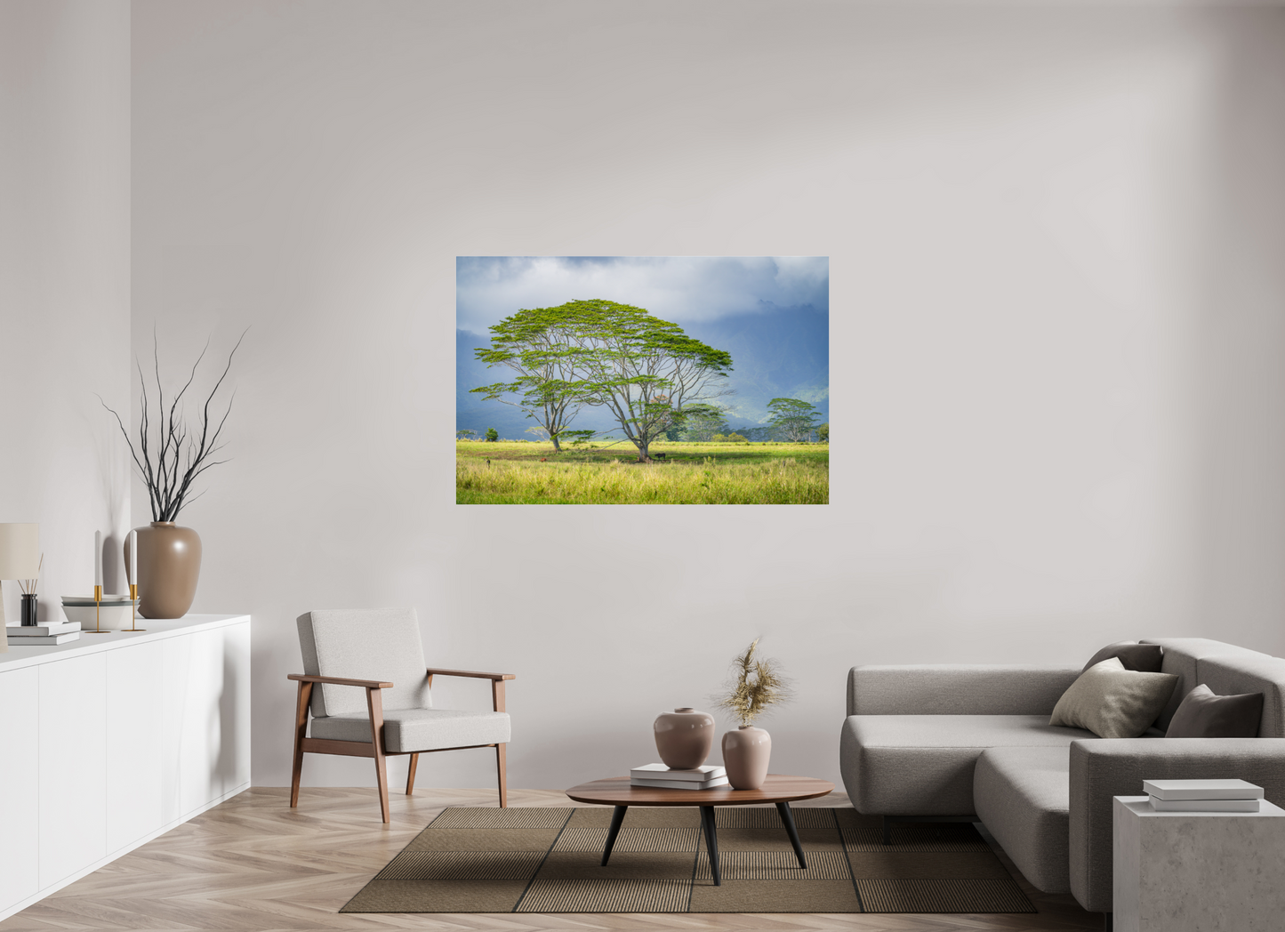 60 x 40″, Photo Print under Acrylic Glass Savanna Trees of Kauai