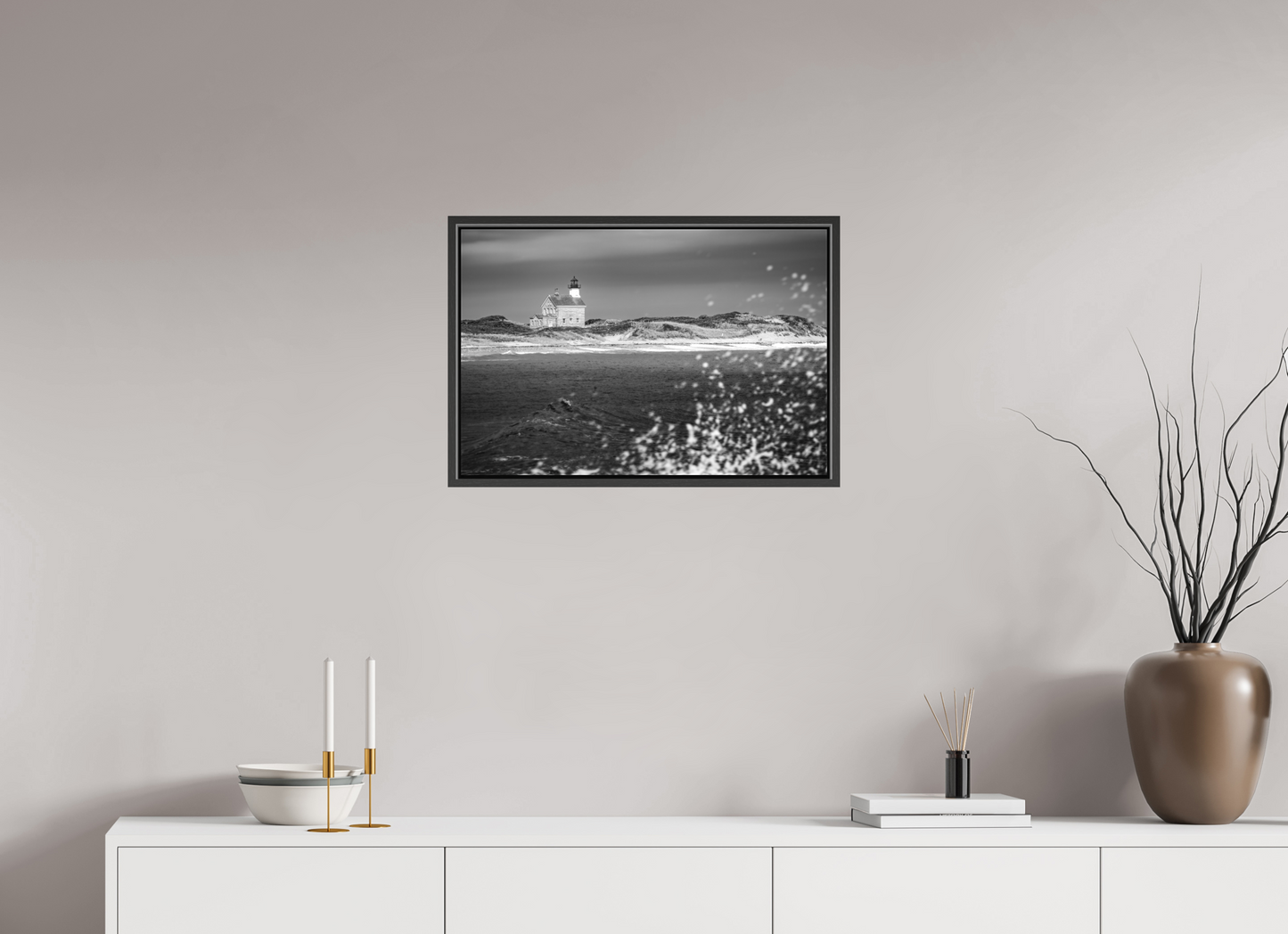 24 x 16″, Matte Canvas Print with Black Wood Floater Frame North Lighthouse