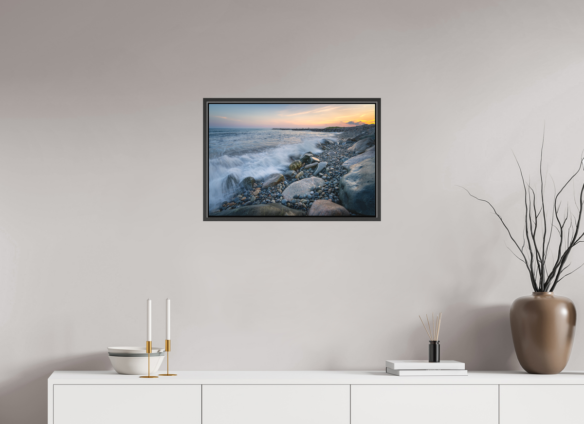 24 x 16″, Matte Canvas Print with Black Wood Floater Frame Waves Crashing at Camp Cronin