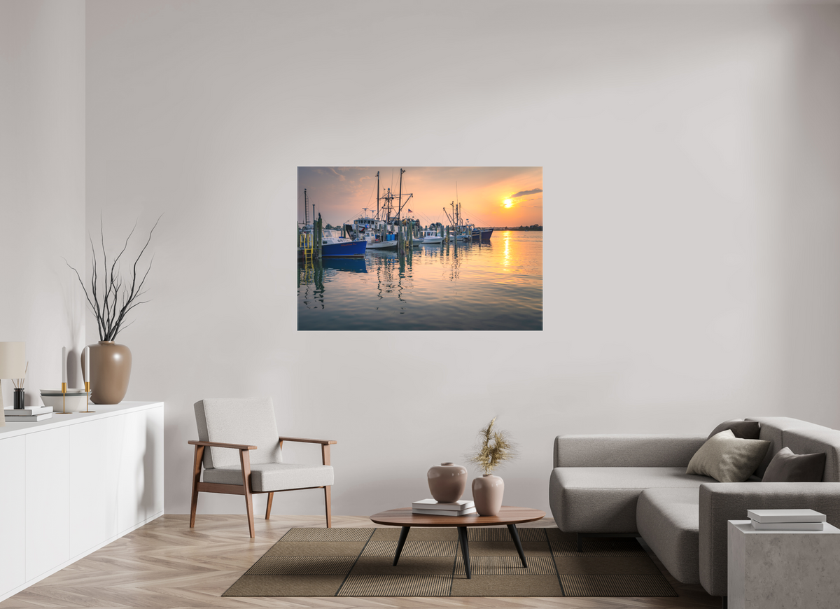 60 x 40″, Matte Canvas Print Boats at Sunset