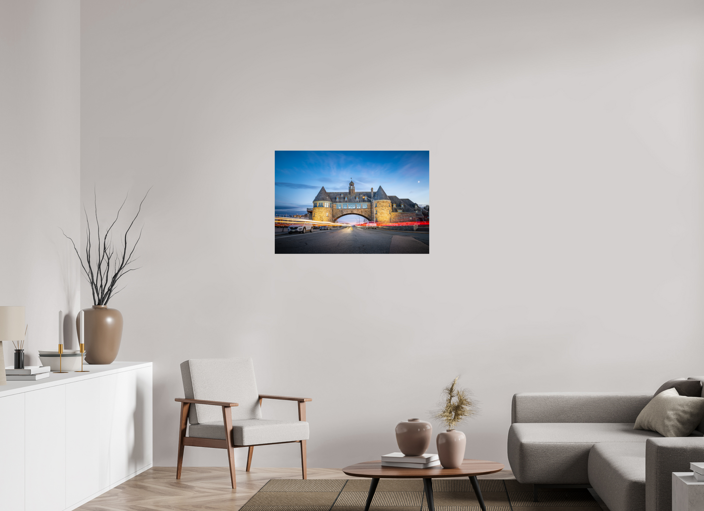 36 x 24″, ChromaLuxe HD Metal Print Narragansett Towers and Light Trails
