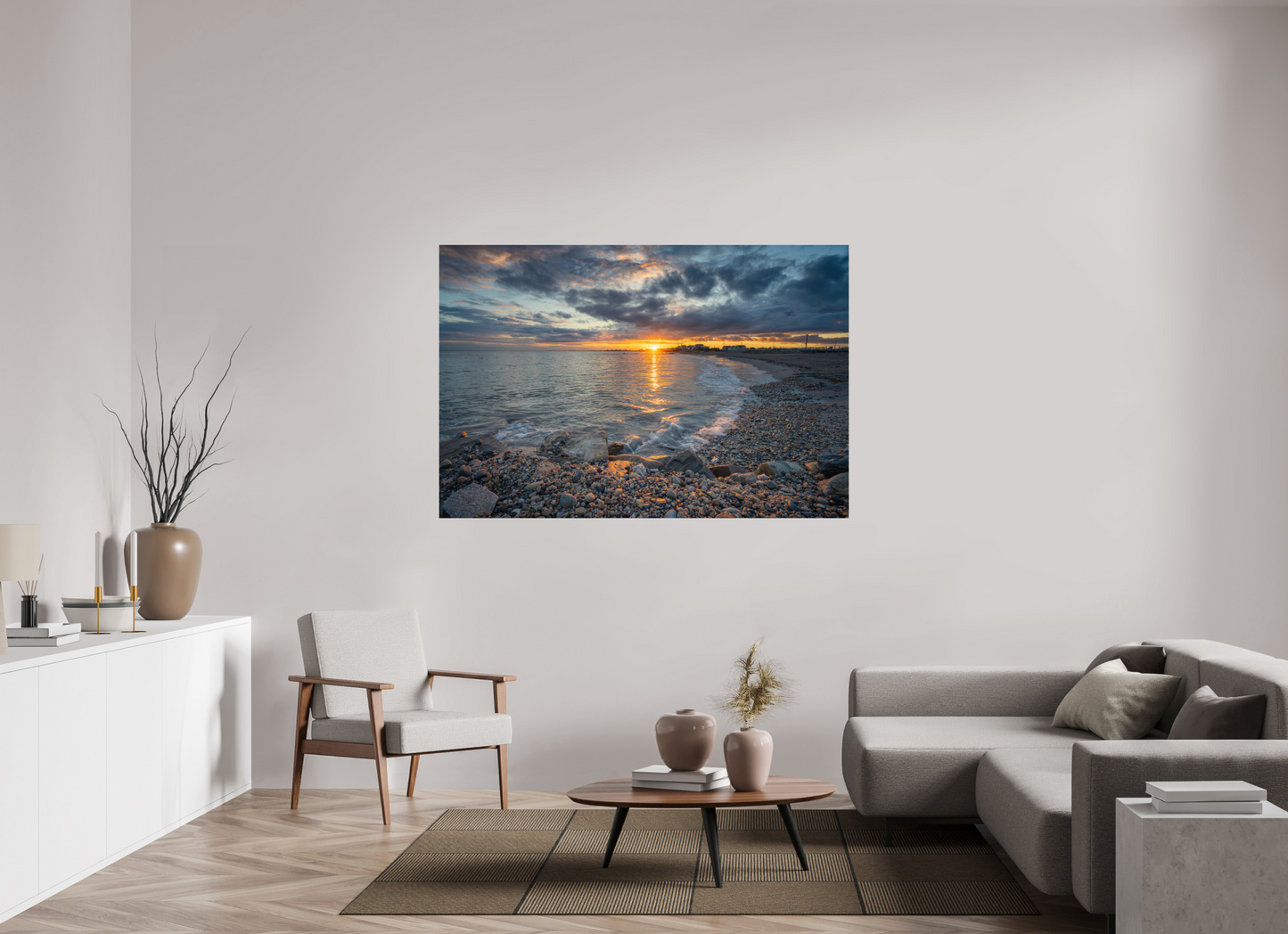 66 x 44″, Premium Metallic Effect Photo Print on Fuji Crystal Pearl Paper Roger Wheeler State Beach Sunset