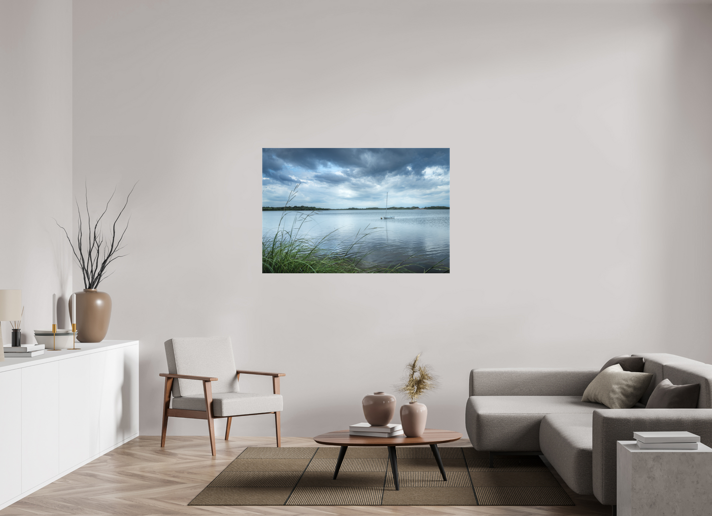 54 x 36″, Matte Canvas Print Lonely Boat on Sachem Pond