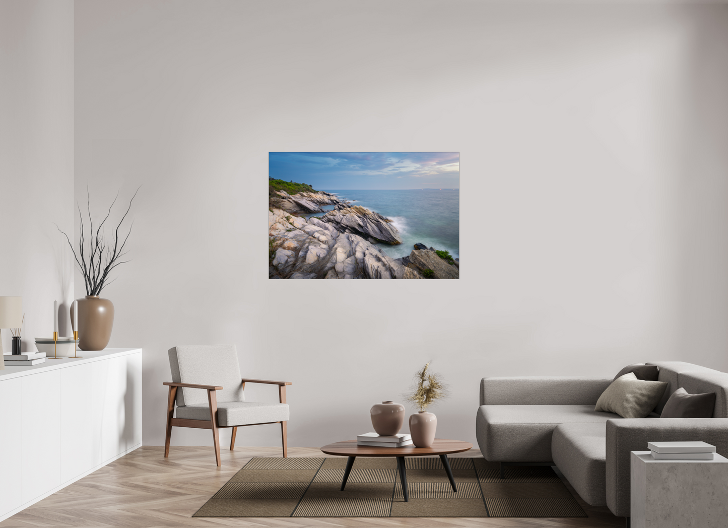 54 x 36″, Premium Photo Print under Acrylic Glass with Black Slimline Case Blue Hour at Beavertail