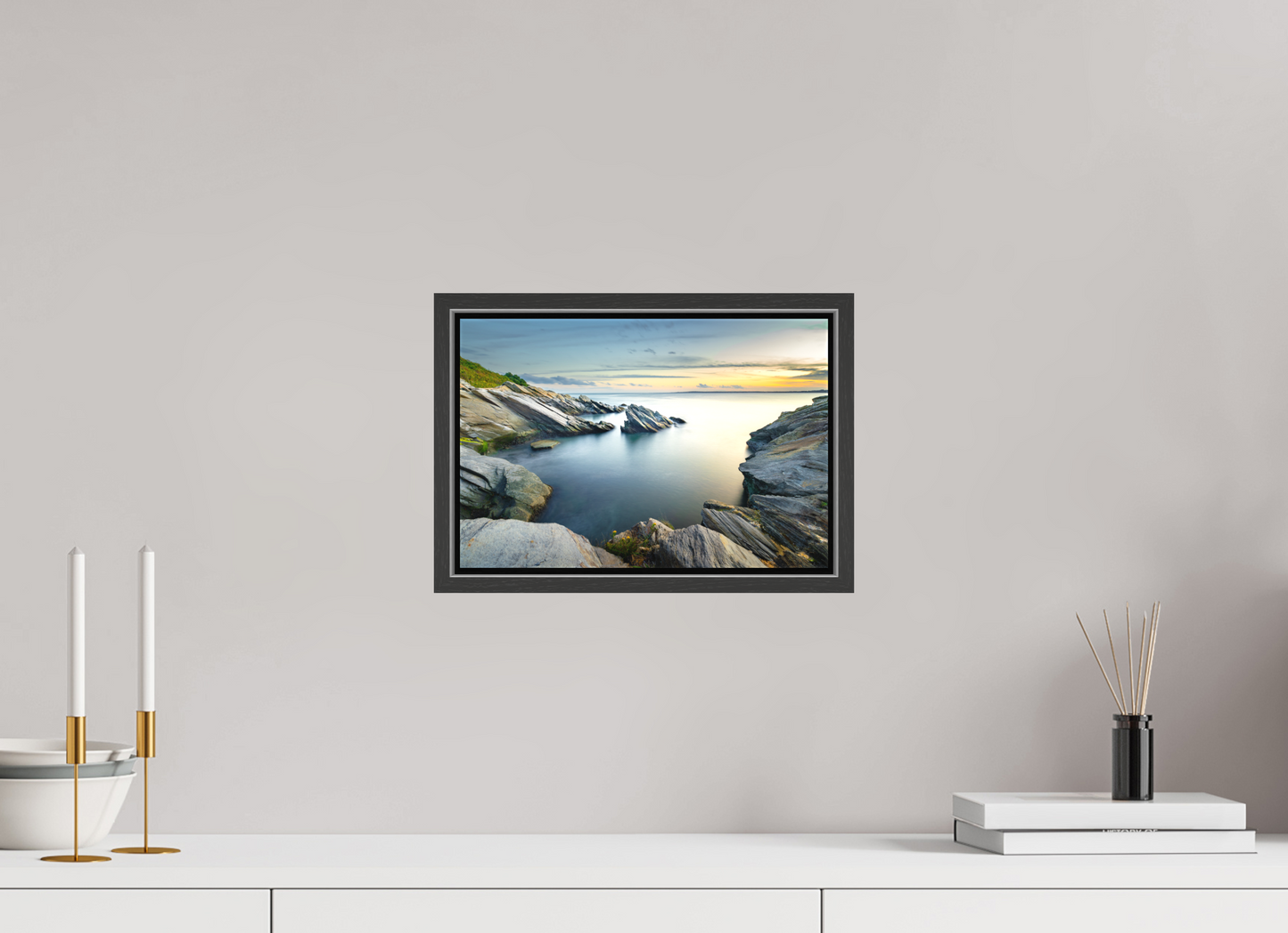 12 x 8″, Matte Canvas Print with Black Wood Floater Frame Sunset and Solitude