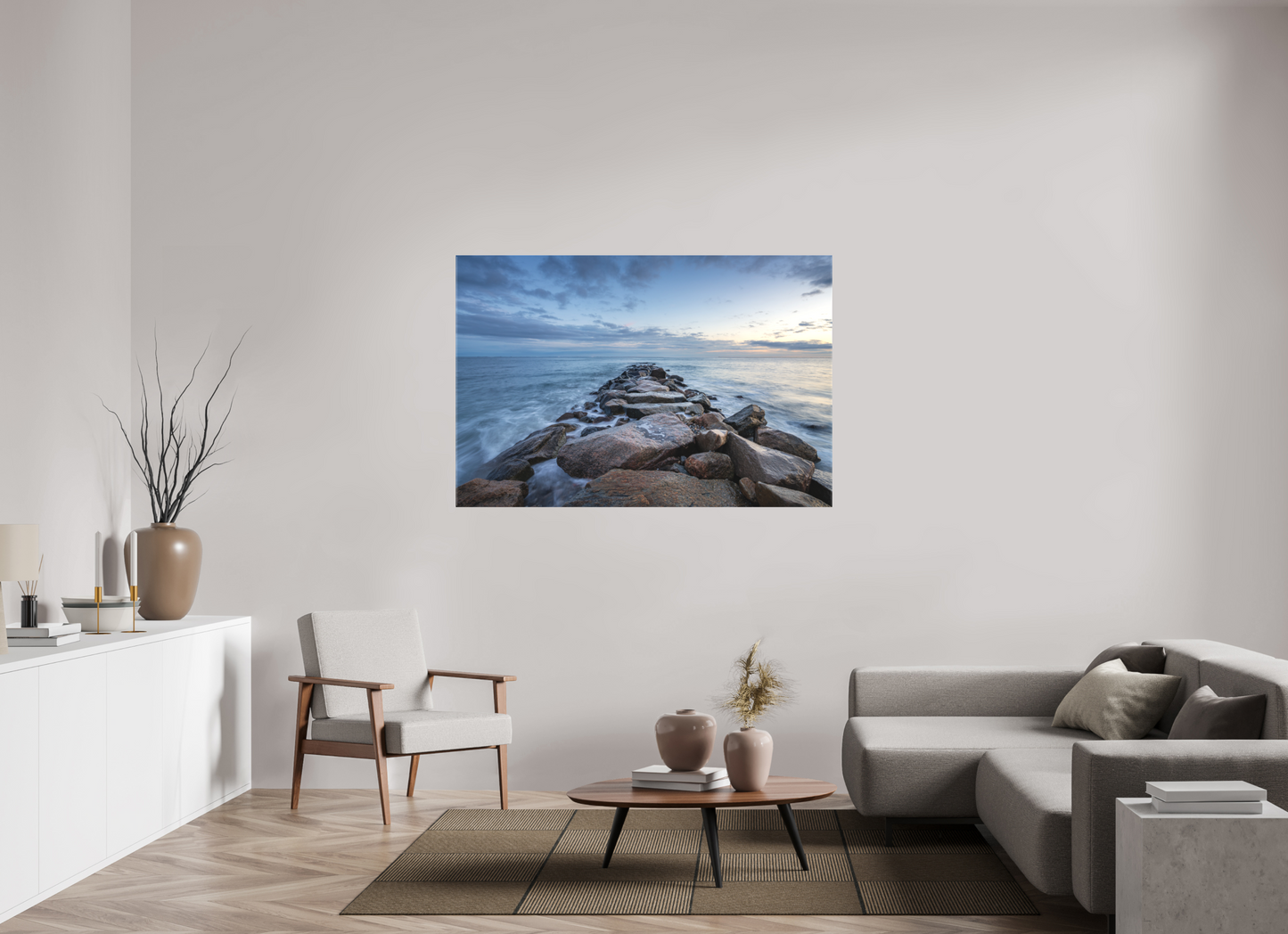 60 x 40″, Matte Canvas Print Roger Wheeler State Beach at Blue Hour