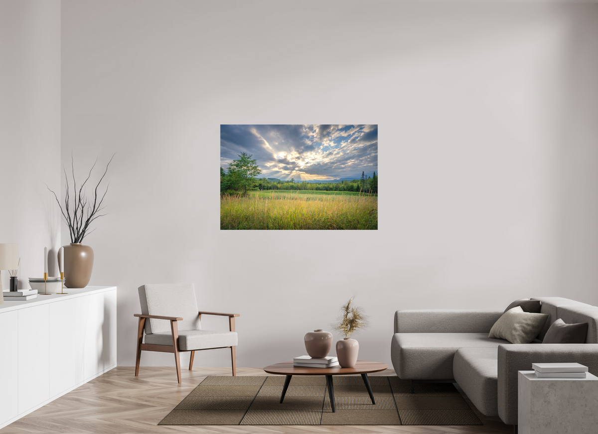 54 x 36″, Matte Canvas Print Mountain Sun Rays