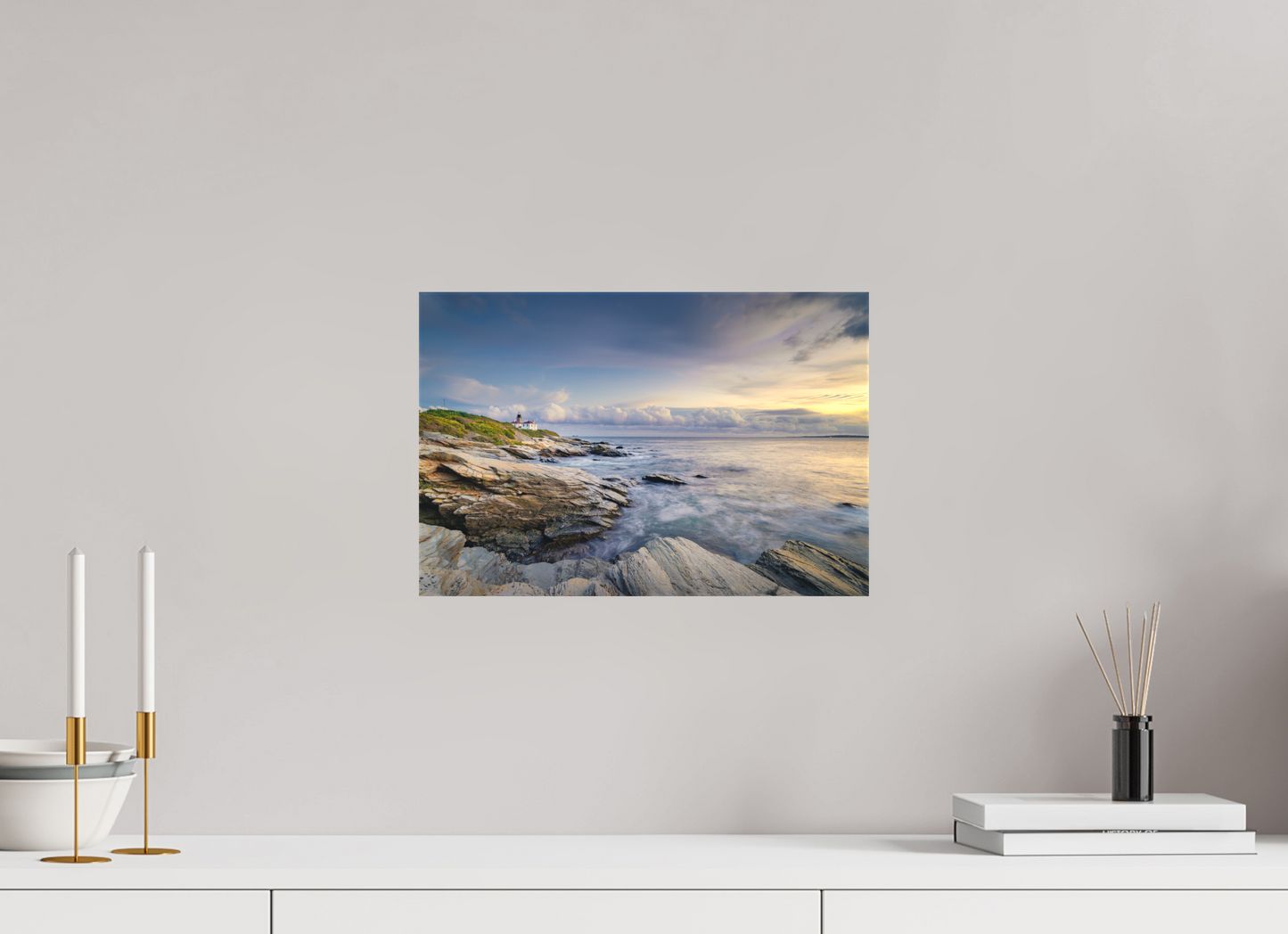 15 x 10″, Matte Canvas Print Twilight at Beavertail Lighthouse