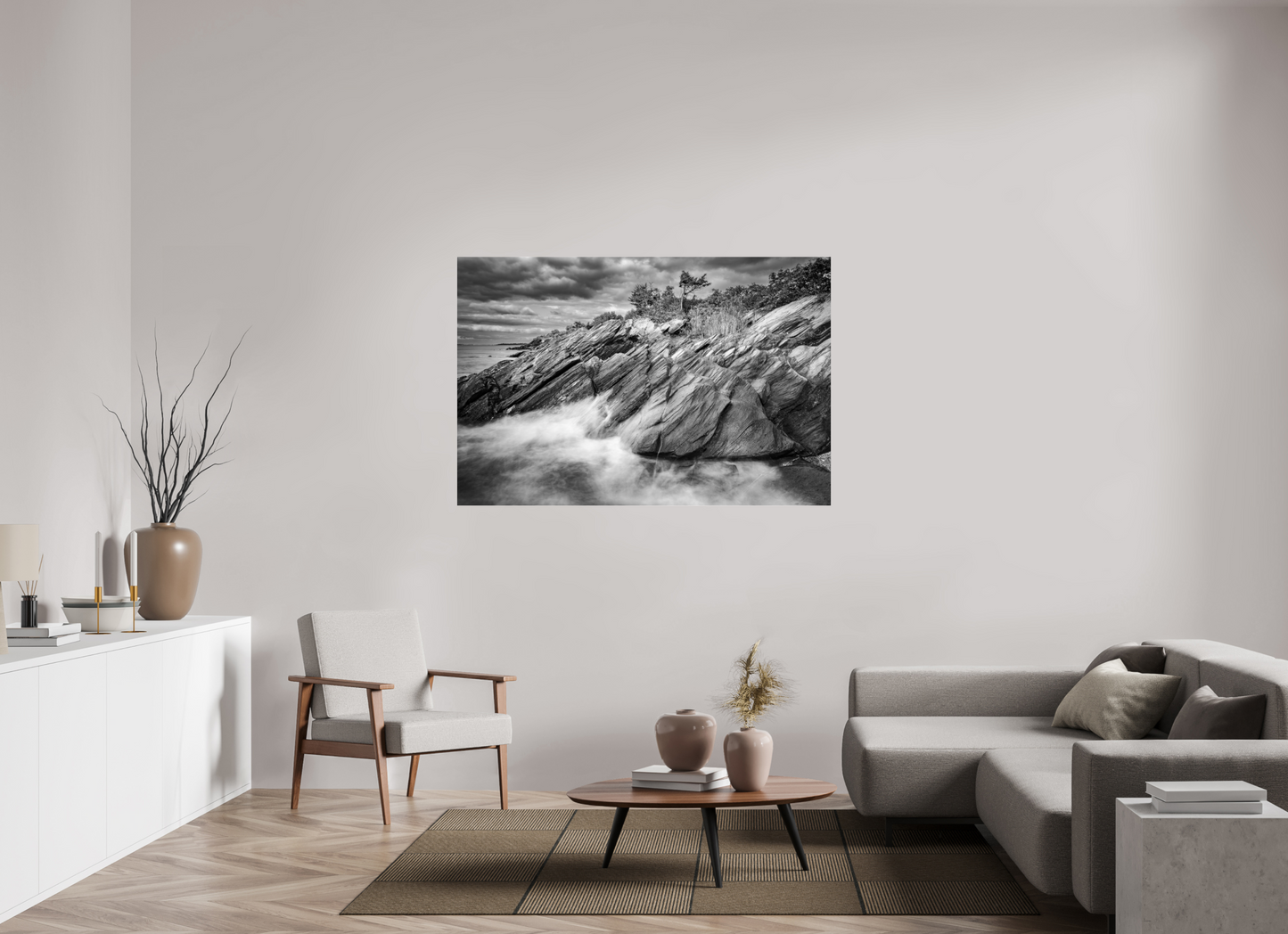 60 x 40″, Photo Print Under Acrylic Glass Rough Seas Against Beavertail Cliffs