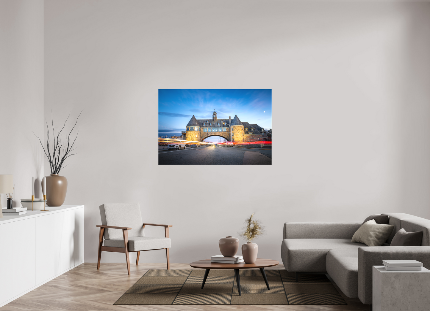 54 x 36″, Matte Canvas Print Narragansett Towers and Light Trails