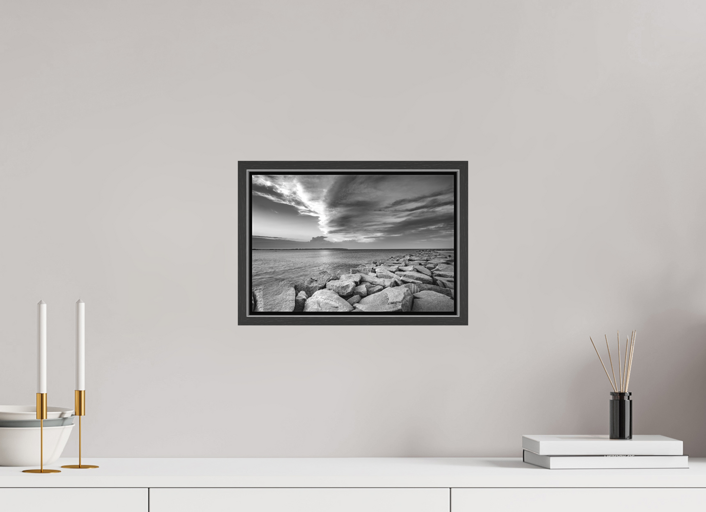 12 x 8″, Matte Canvas Print with Black Wood Floater Frame Overlooking Old Harbor