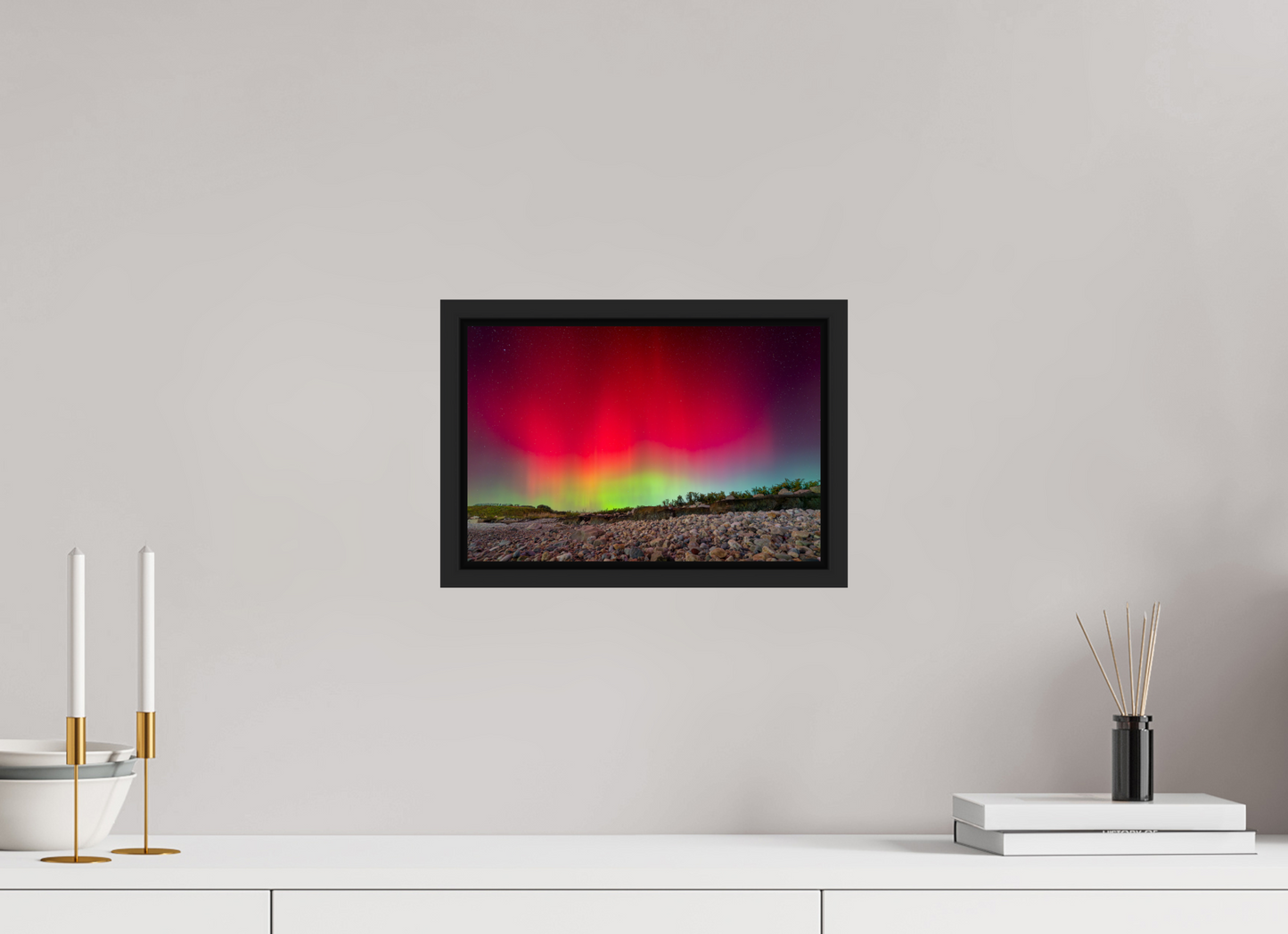 12 x 8″, ChromaLuxe HD Metal Print with Black Wood Floater Frame Aurora Borealis at Camp Cronin