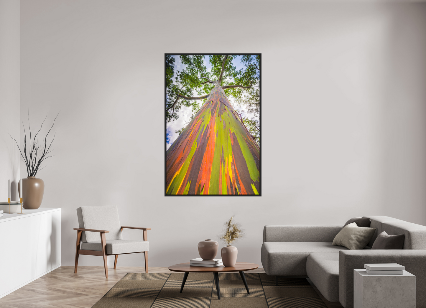 44 x 66″, ChromaLuxe HD Metal Print with Black Wood Floater Frame Rainbow Eucalyptus Tree