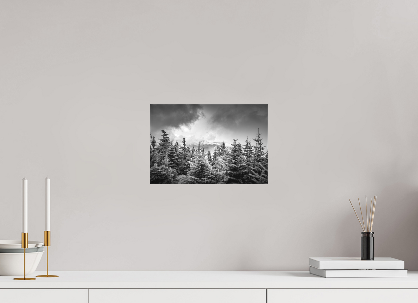 12 x 8″, Matte Canvas Print Pines in Mountain Clouds