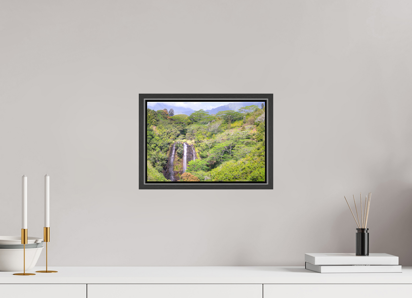 12 x 8″, Matte Canvas Print with Black Wood Floater Frame Opeka Falls