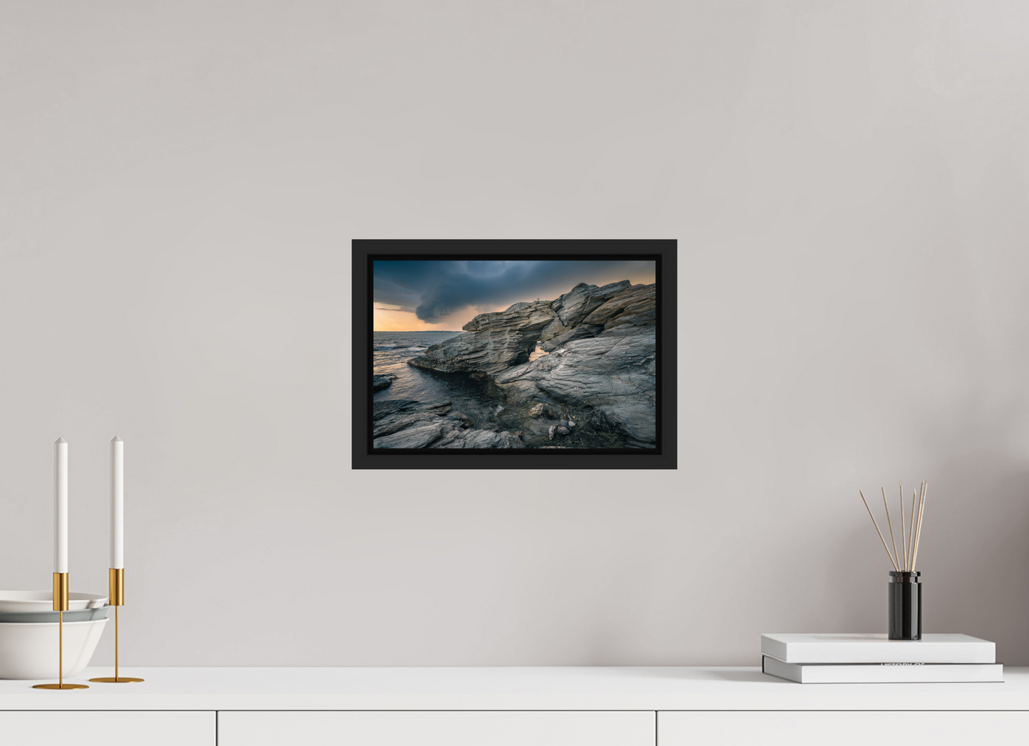 12 x 8″, Premium ChromaLuxe HD Aluminum Metal Print with Black Wood Floater Frame Thunderstorm Over Beavertail Arch