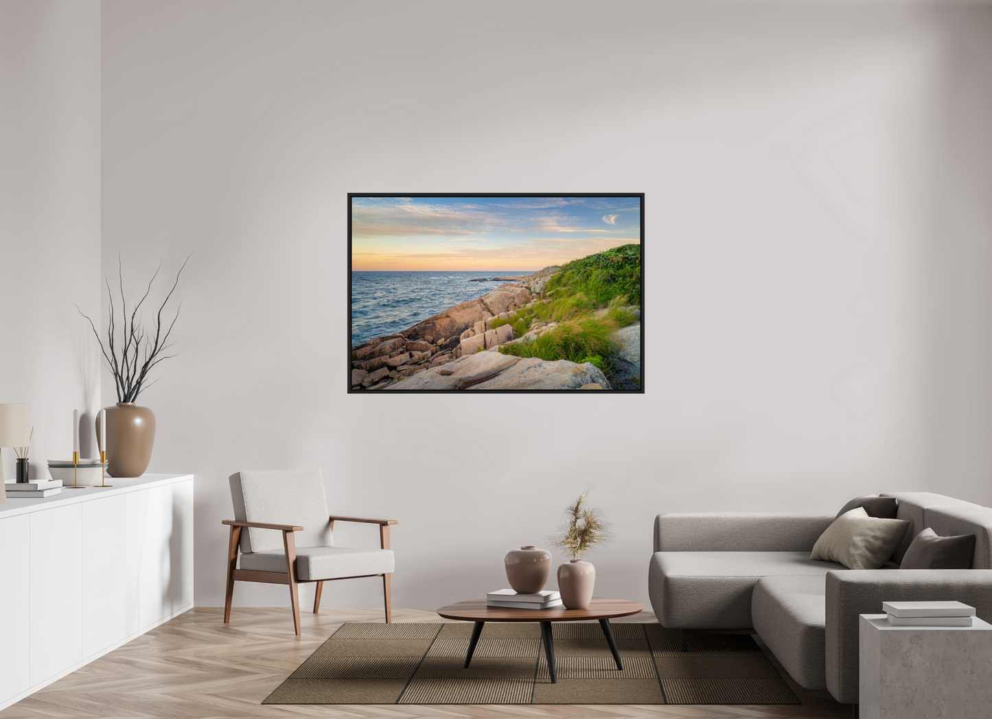 60 x 40″, ChromaLuxe HD Metal Print with Black Wood Floater Frame Black Point before Sunset