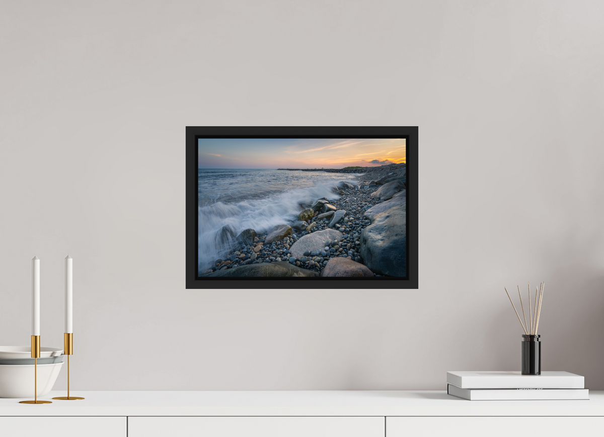15 x 10″, Premium Photo Print under Acrylic Glass with Black Wood Floater Frame Waves Crashing at Camp Cronin