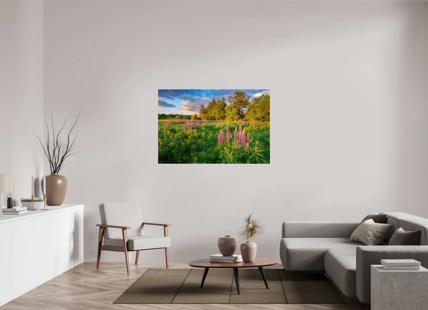 54 x 36″, Premium ChromaLuxe HD Aluminum Metal Print Lupines at Golden Hour