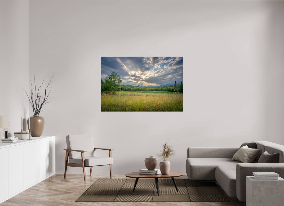 60 x 40″, Premium ChromaLuxe HD Aluminum Metal Print Mountain Sun Rays