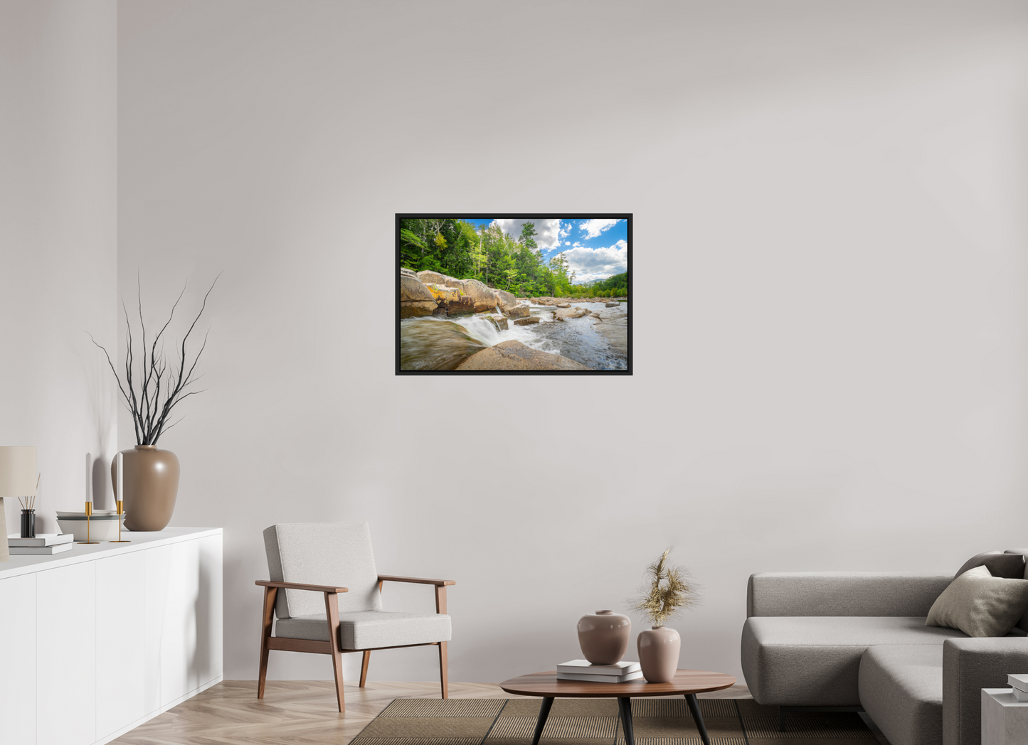 36 x 24″, Photo Print under Acrylic Glass with Black Wood Floater Frame Over the Falls